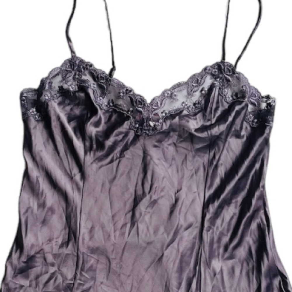 Vintage Victorias Secret Silky Satin Chemise Lingerie Lace Purple Large